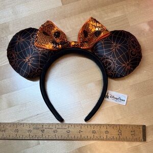 Disney Parks Halloween Black and Orange Mickey Mouse Ears Polka Dots